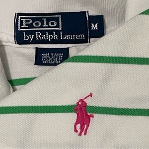 Polo Ralph Lauren Men’s Medium Polo Shirt White Green Striped Preppy Classic